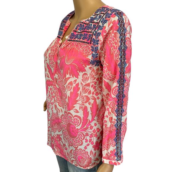 J. Crew Embroidered Cotton Popover Top Pink Floral 3/4 Sleeve Size 00 - Picture 4 of 10